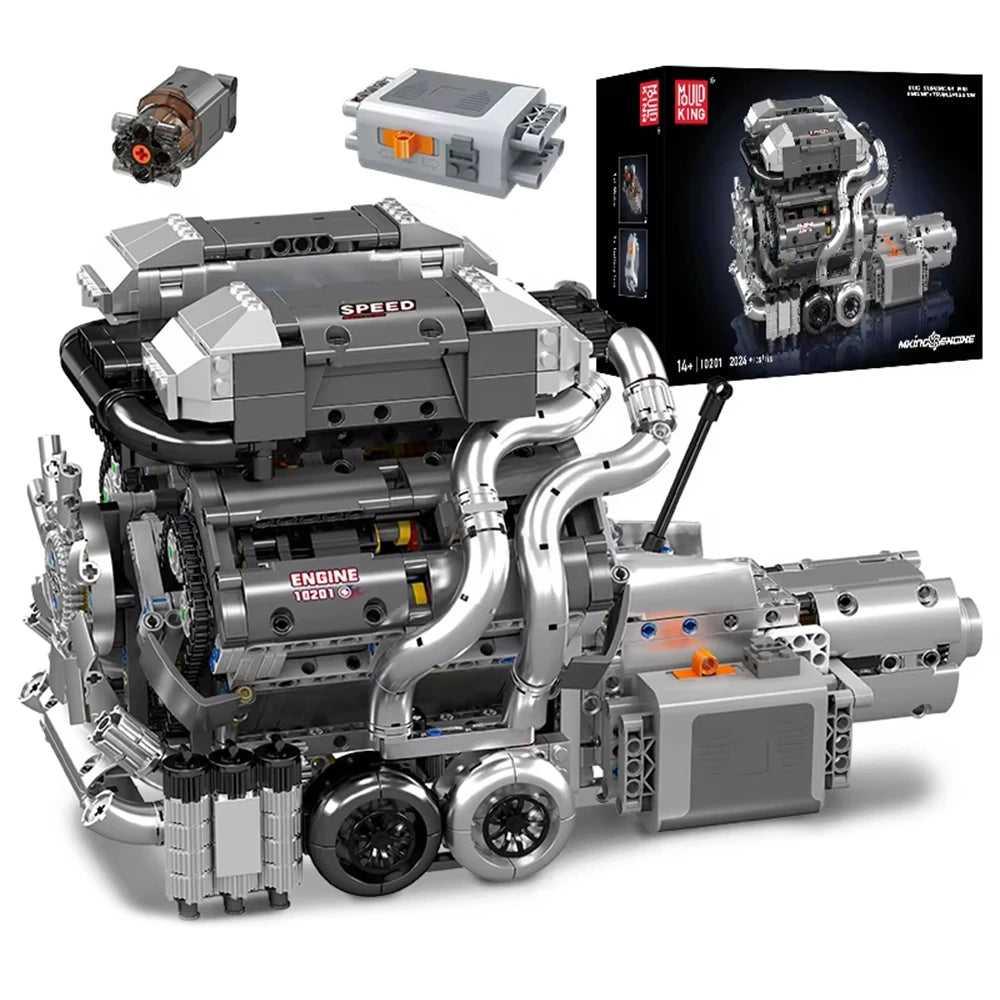 Mould King 10201 Technical Car Building Block Motorized Bug SuperCar W16 Engine with Gearbox Building Block Brick Kids Gift
