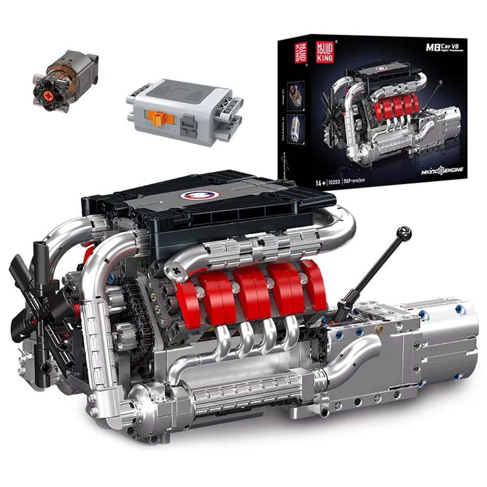 Mould King 10203 The MB Car V8 Engine Model with Gearbox Building Block Technical Car Engine Brick Set Assembly Kit 1196PCS Engine Toys Kids Christmas Gift