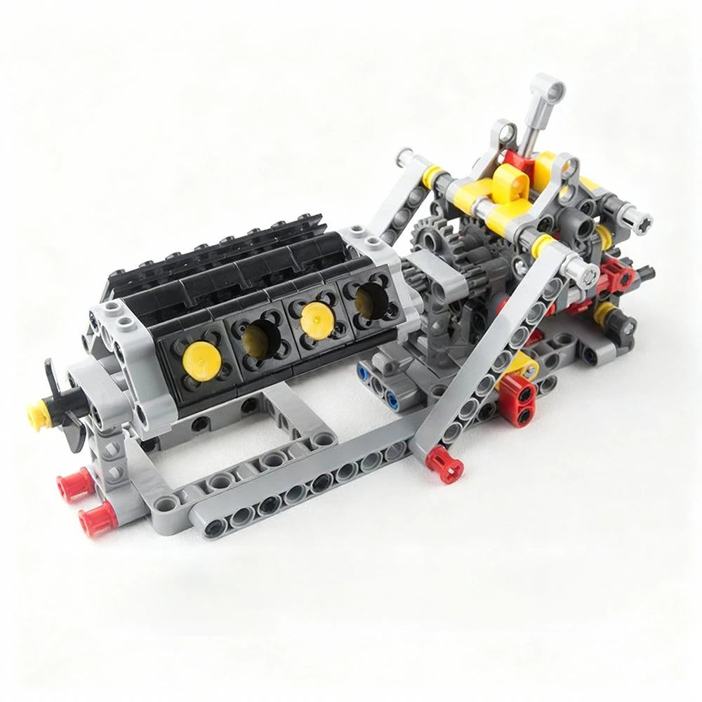 MOC High-Tech Mechanical Power Group V8 Engine Model Matched Sequential 4 Speed Gearbox Building Block Bricks DIY Toys