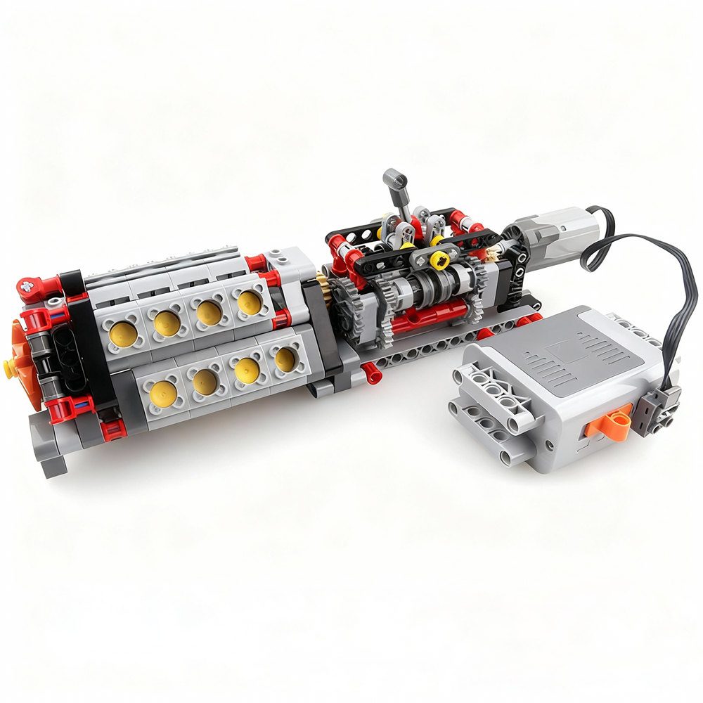MOC Technical 6 Speed Gearbox V16 Engine Model APP Power Motor M Motor Combo Building Blocks DIY Creative Electric Toy