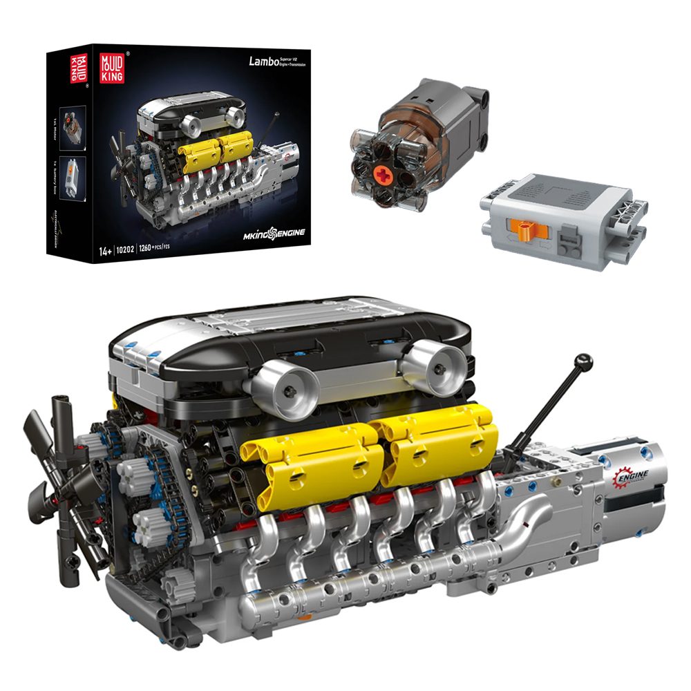 Mould King 10202 V12 Engine Model with Gearbox Motored for Technical Supercar LamBo Building Block Assembly Kit 1260PCS Kids Toys Gifts